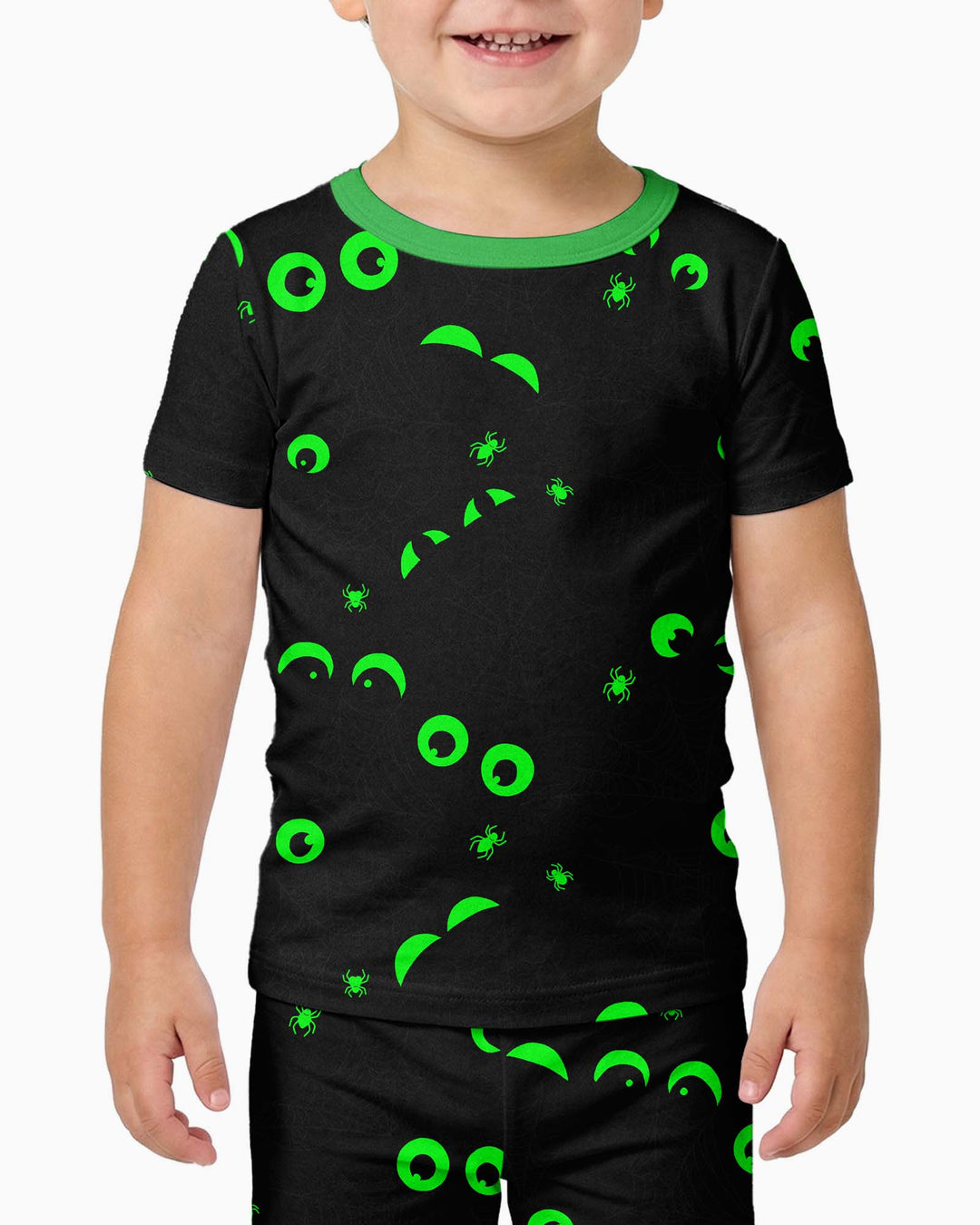 Im Dunkeln leuchtendes gruseliges Spinnennetz-Bambus-Zweiteiler-Kurzarm-Pyjama-Set