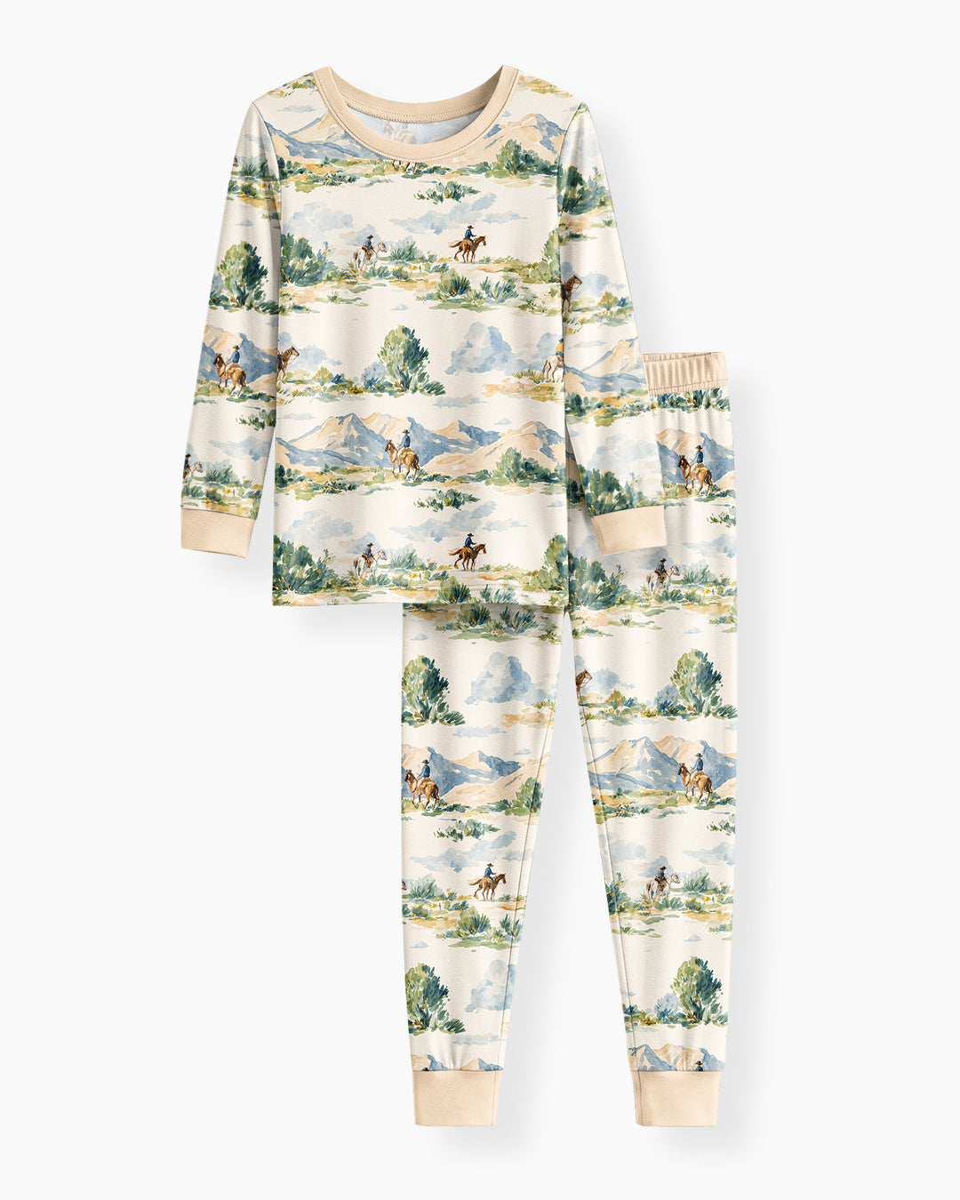 Western Cowboy Landscape Bamboo Two Piece Long Sleeve Pajama Set