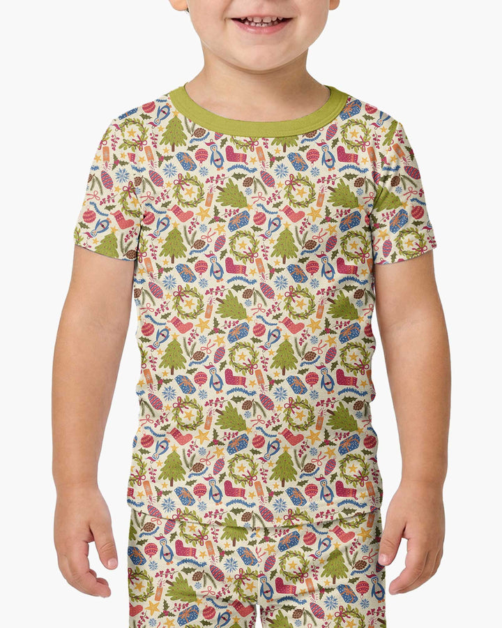 All Over Christmas Fun Bamboo Two Piece Short Sleeve Pajama Set