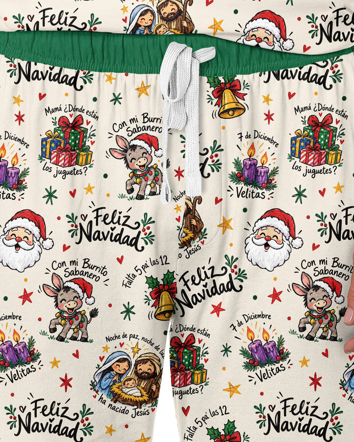 Whimsical Feliz Navidad Christmas Bamboo Men's Pajama Set