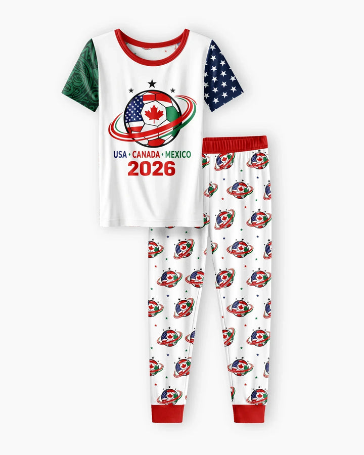Soccer Cup USA Canada Mexico Bamboo Two Piece Short Sleeve Pajama Set