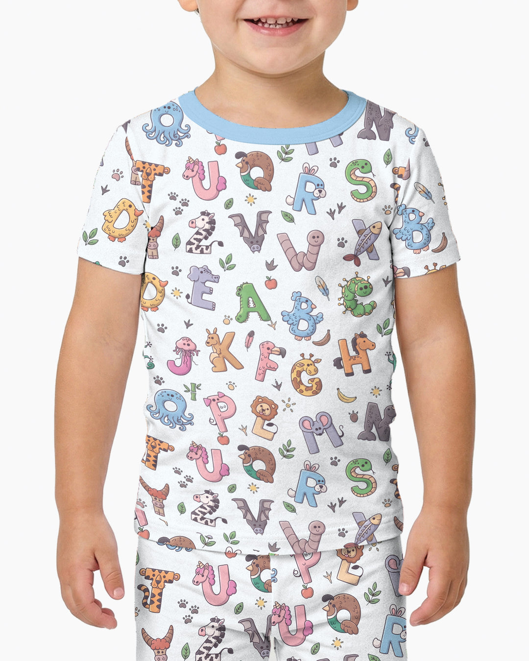 Animals Alphabet Bamboo Two Piece Short Sleeve Pajama Set
