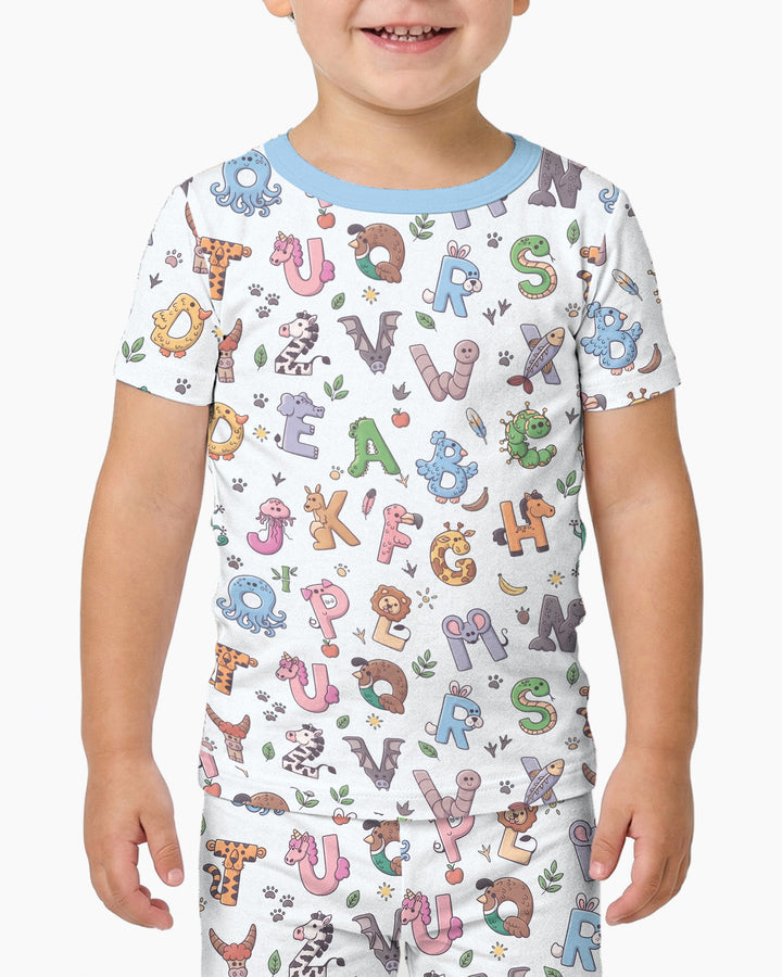 Animals Alphabet Bamboo Two Piece Short Sleeve Pajama Set