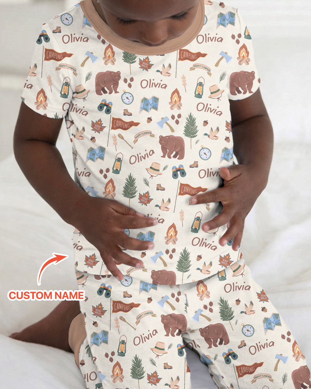 Custom Name Adventure Outdoors Bamboo Two Piece Short Sleeve Pajama Set