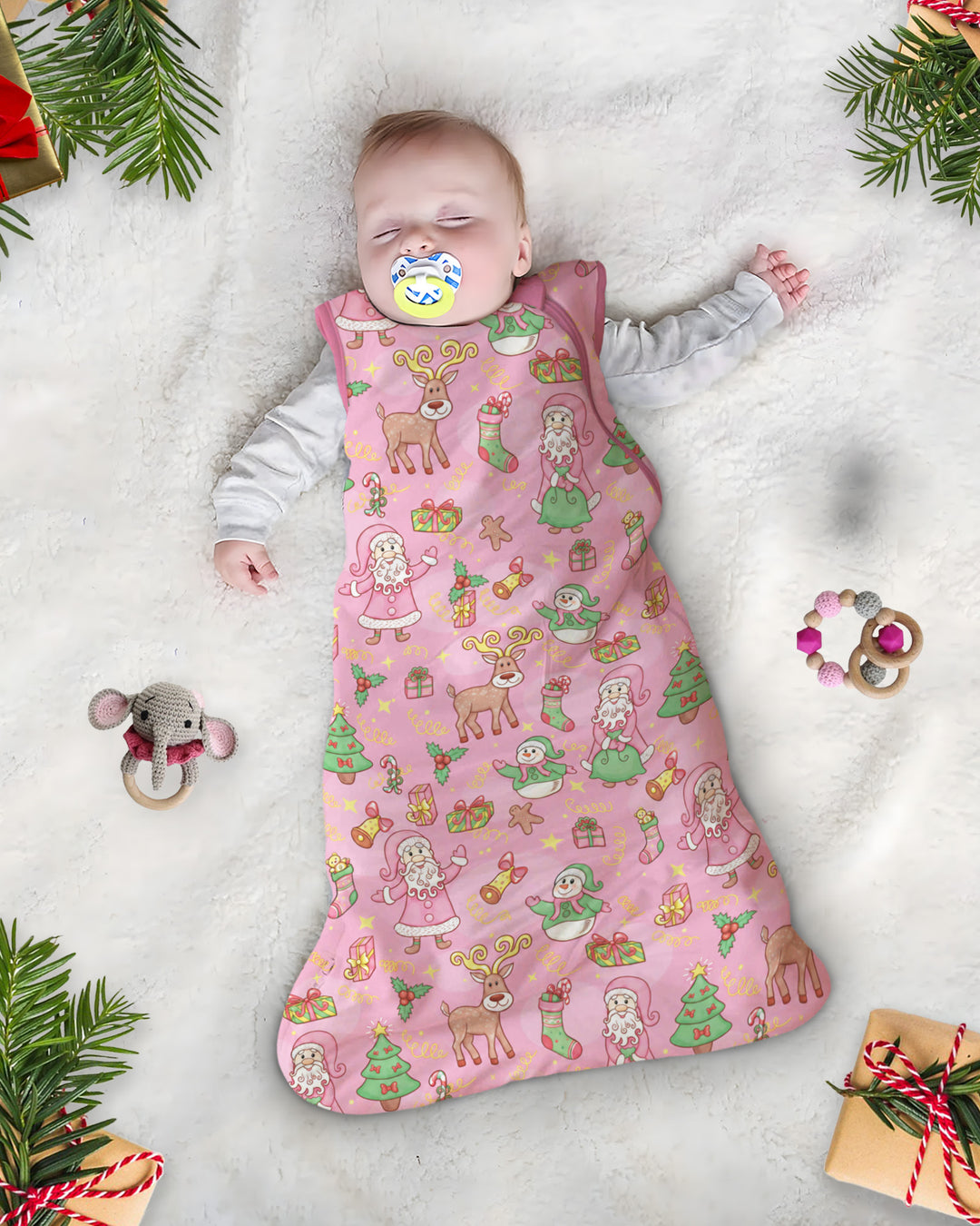 Santa Reindeer Snowflakes Bamboo Sleep Bag