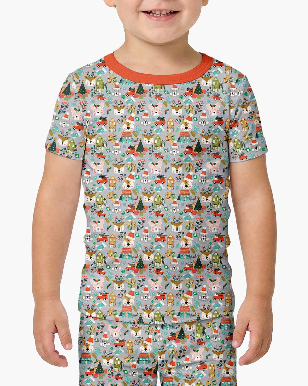 Christmas Woodland Deer Fox Bear Bamboo Two Piece Short Sleeve Pajama Set