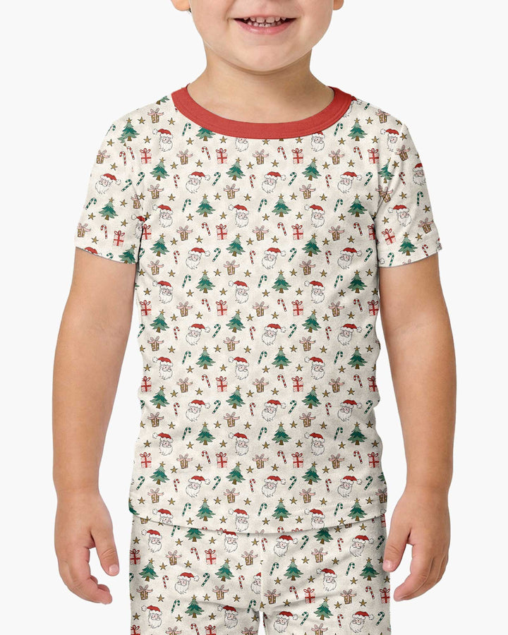 Snowy Santa Bamboo Two Piece Short Sleeve Pajama Set