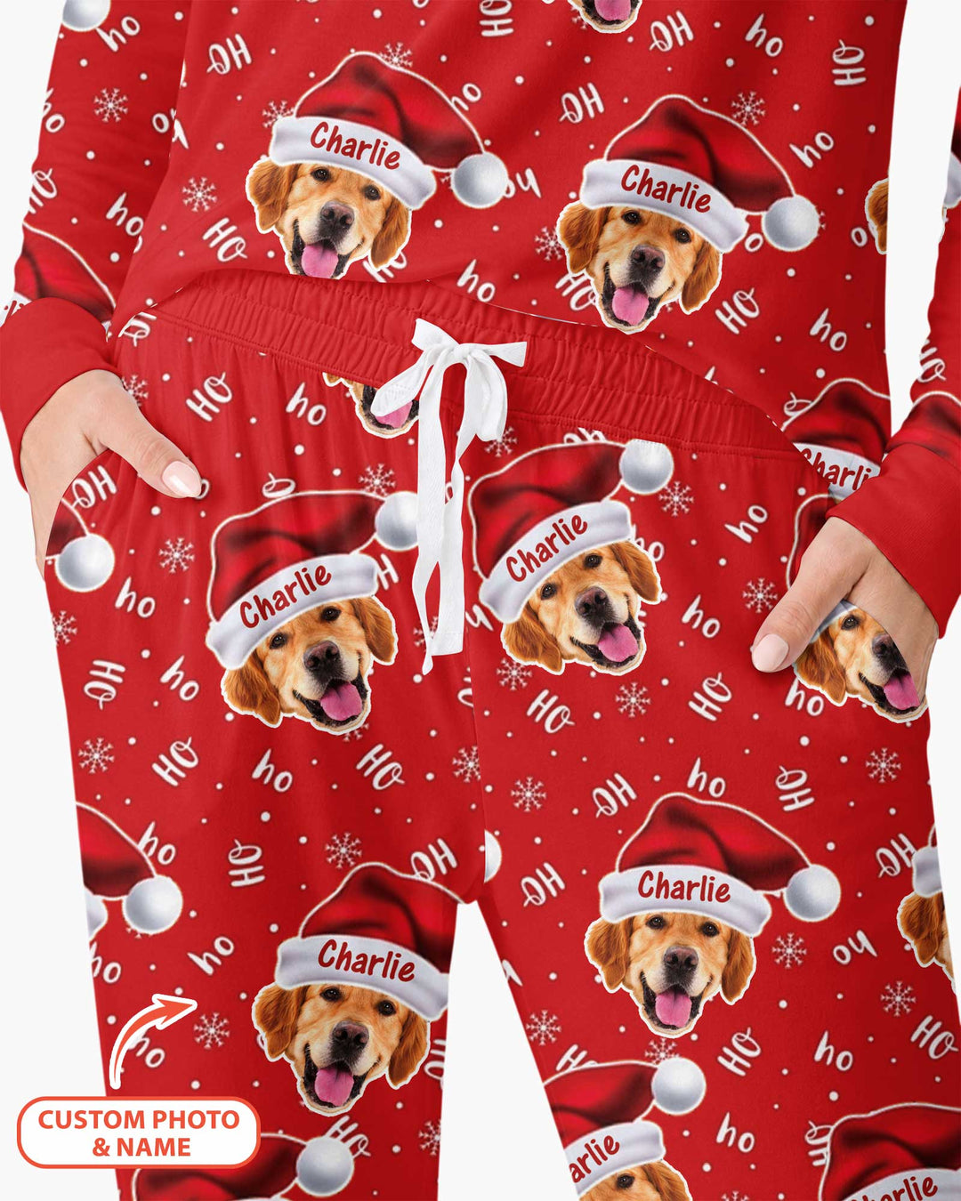 Custom Dog Photo Santa Claus Bamboo Women Pajama Set