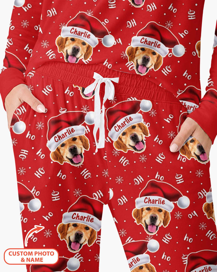 Custom Dog Photo Santa Claus Bamboo Women Pajama Set
