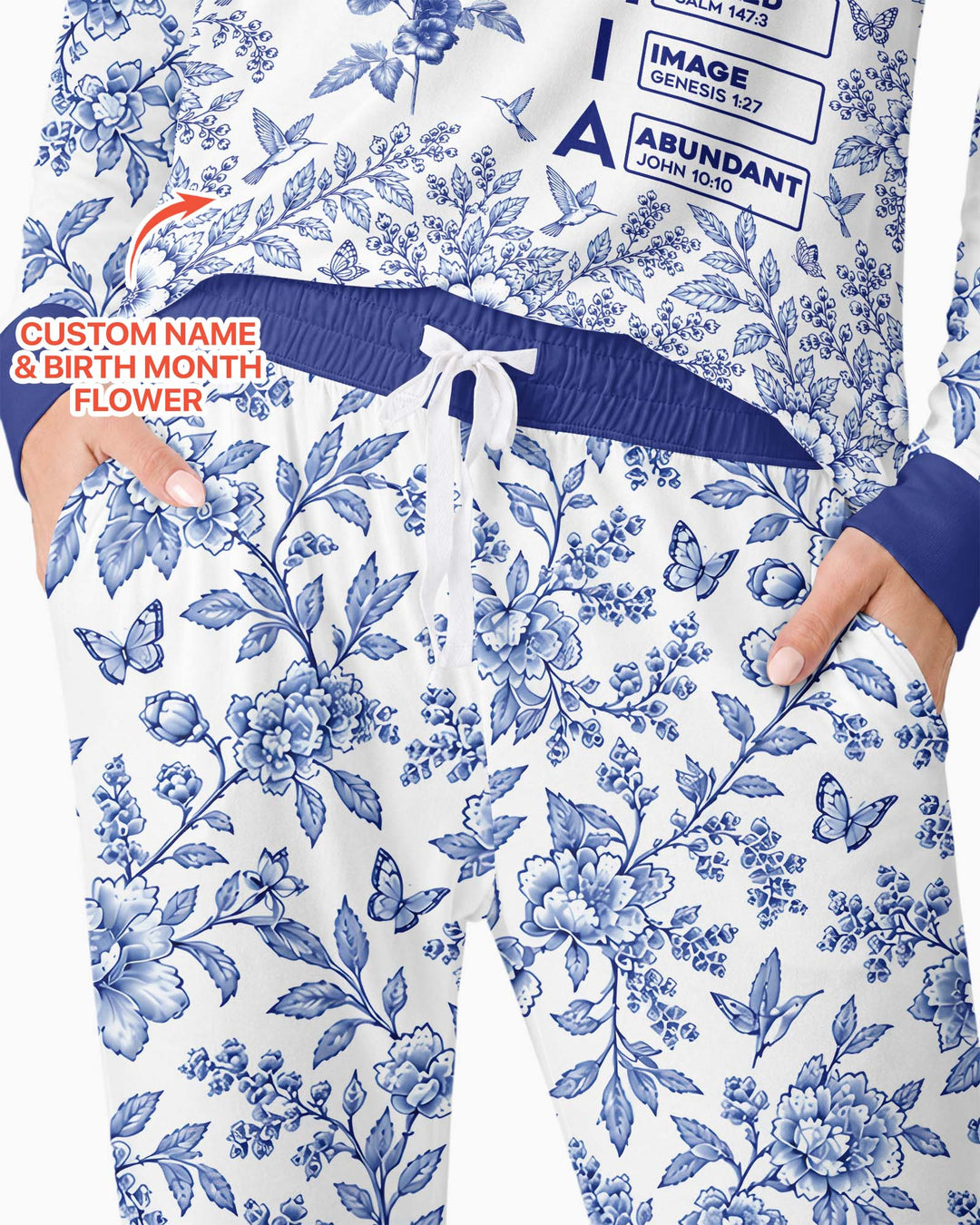 God Says I Am Letter In Bible Birth Flower Toile De Jouy  Bamboo Women Pajama Set