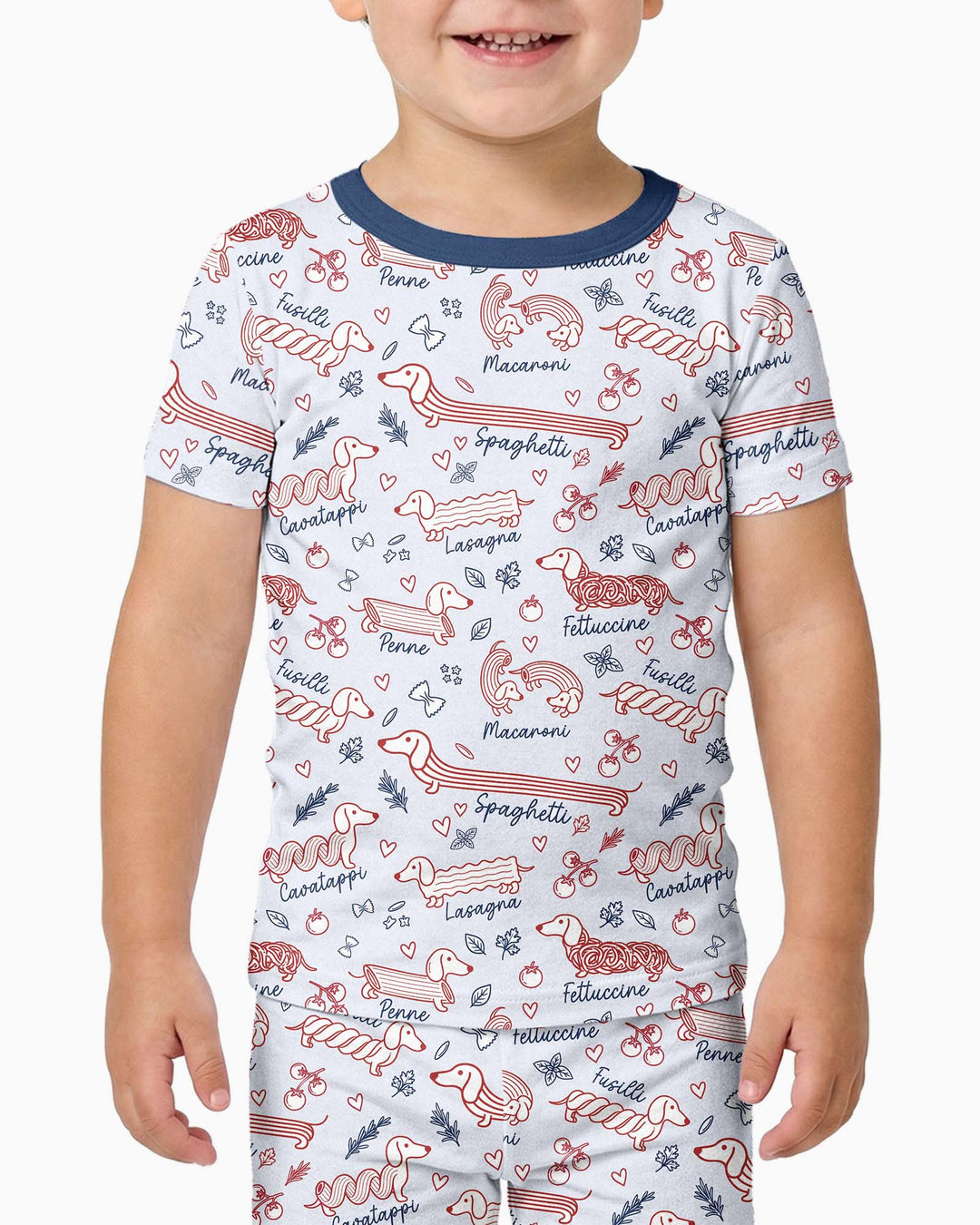 Funny Dachshund Pasta Pups Bamboo Two Piece Short Sleeve Pajama Set