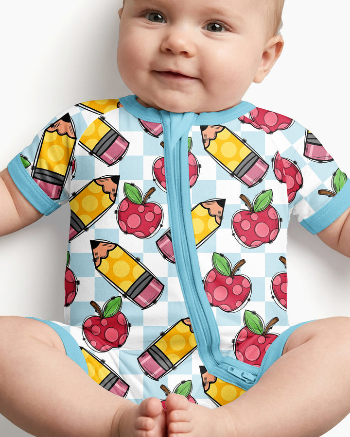 Checkered Apple Scribbles Bamboo Shorty Zippy