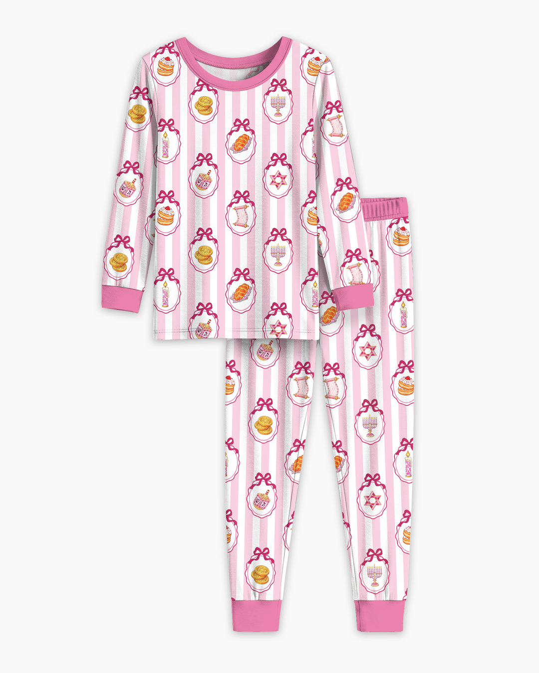 Blue White Jewish Holiday Bamboo Two Piece Long Sleeve Pajama Set