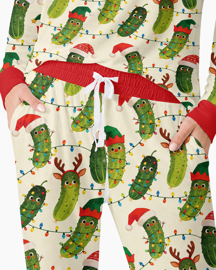 Cheerful Christmas Pickle Bamboo Women Pajama Set