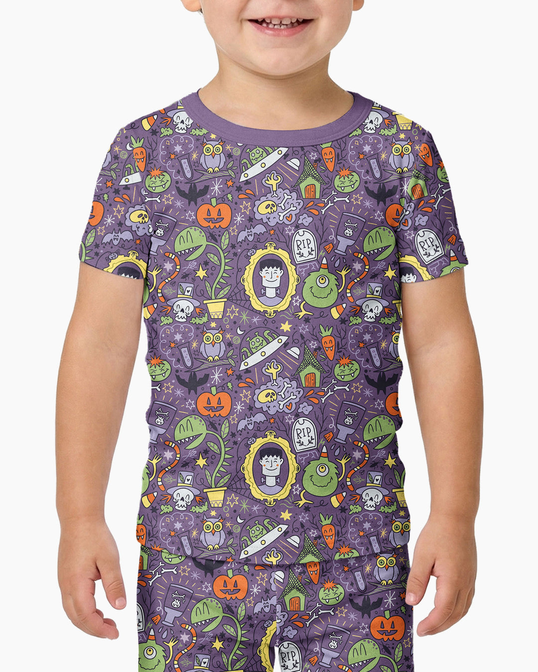 Halloween Monster Fun Bamboo Two Piece Short Sleeve Pajama Set