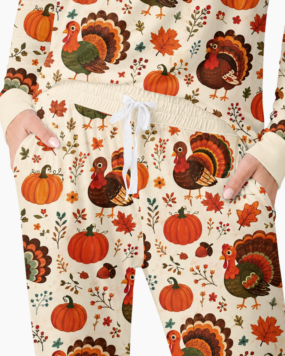 Turkey Autumn Pumpkin Bamboo Women Pajama Set
