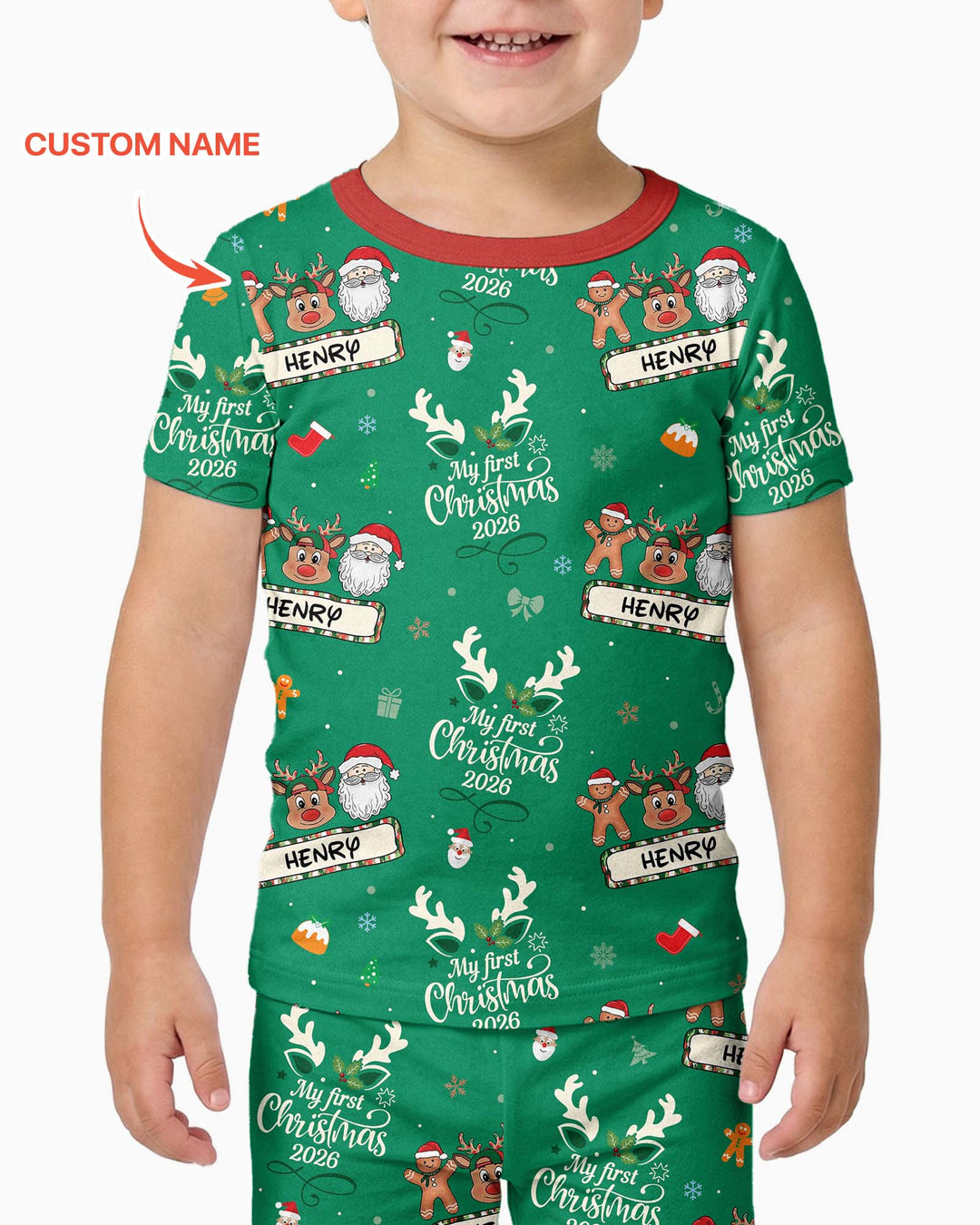 Custom Name Merry Christmas My Deer 2026 Bamboo Two Piece Short Sleeve Pajama Set