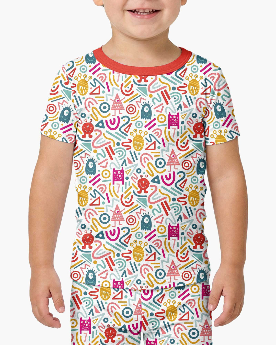 Rainbow Monster Party Bamboo Two Piece Short Sleeve Pajama Set