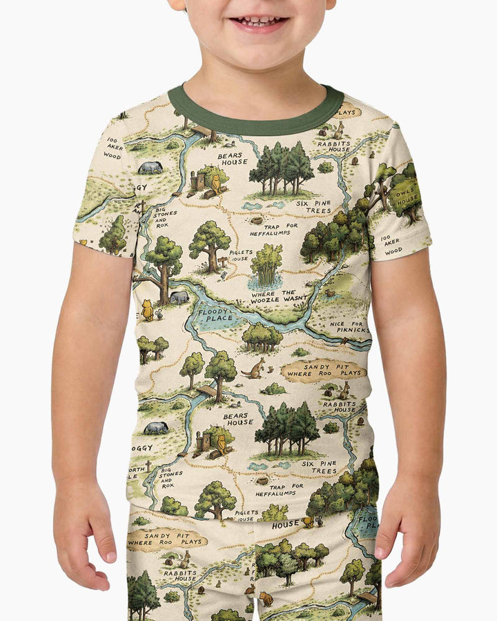 Classic Bear Maps Bamboo Two Piece Short Sleeve Pajama Set