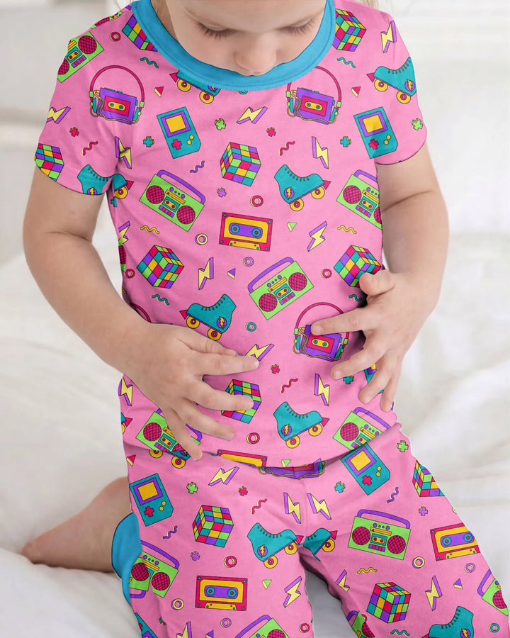 80s Retro Neon Bamboo Two Piece Short Sleeve Pajama Set