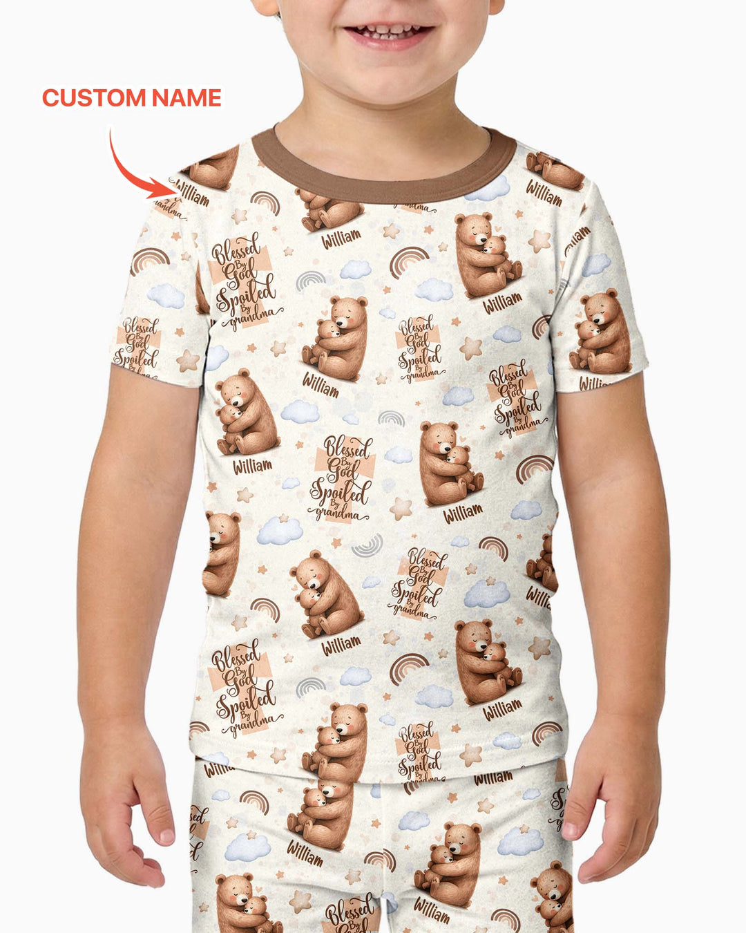 Custom Name Blessed By God Spoiled By Grandma Bamboo Two Piece Short Sleeve Pajama Set