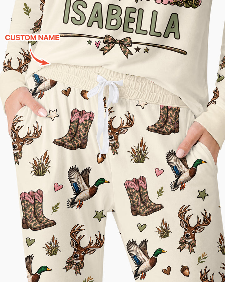Custom Name Preppy Camo Bow Bamboo Women Pajama Set