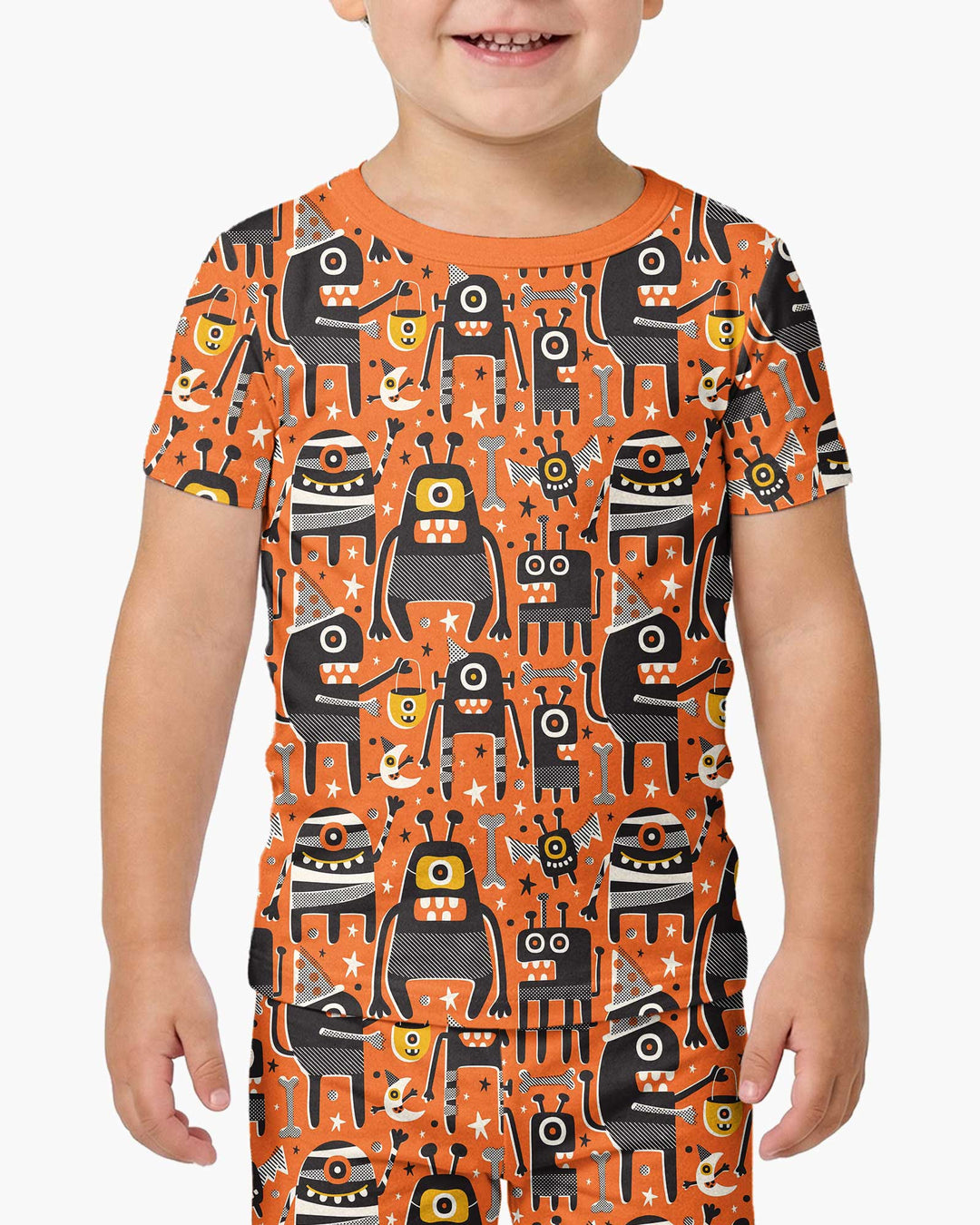 Mid Century Halloween Monster Toss Bamboo Two Piece Short Sleeve Pajama Set