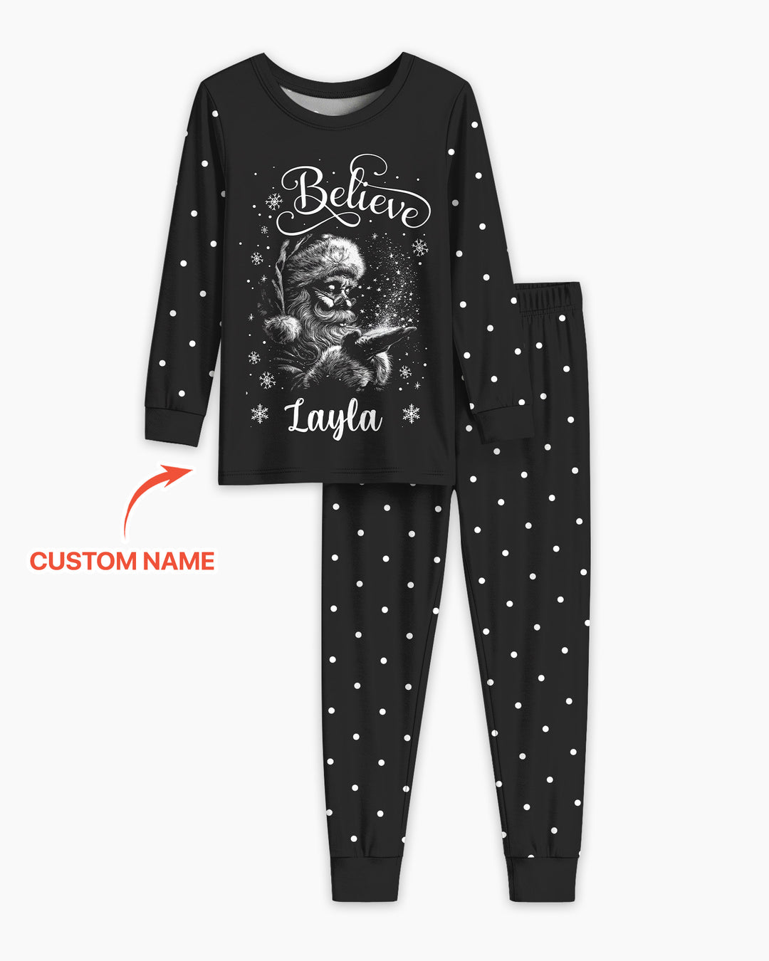 Custom Name Vintage Believe Santa Bamboo Two Piece Long Sleeve Pajama Set