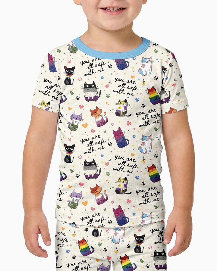 Loved & Safe Kitties Family Matching Bamboo Two Piece Short Sleeve Pajama Set