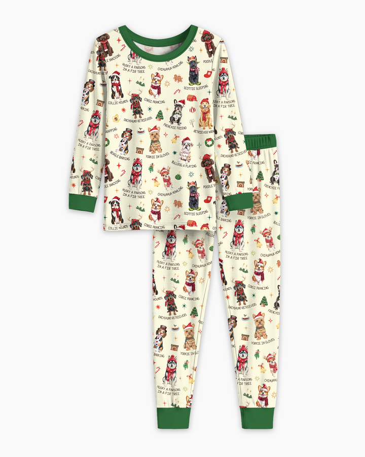 Retro 12 Dogs of Christmas Bamboo Two Piece Long Sleeve Pajama Set