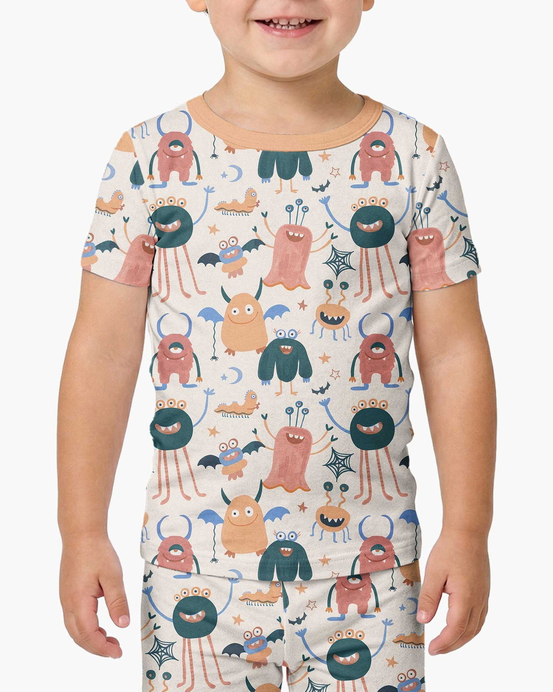 Monsters Fun Pastels Hand Painted Cute Bamboo Two Piece Short Sleeve Pajama Set