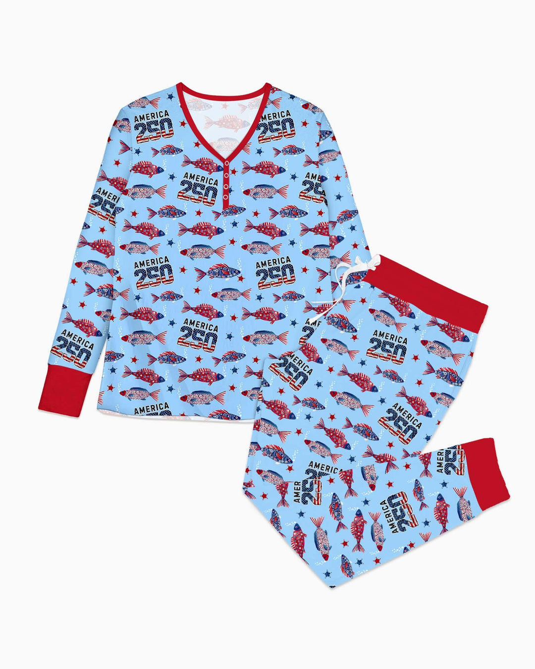 Stars and Stripes Fisch Bambus Pyjama Set für Damen