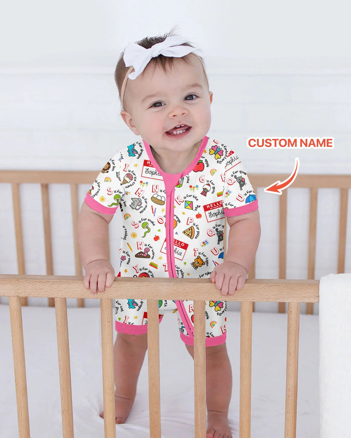 Custom Name Hello School ABCs Bamboo Shorty Zippy
