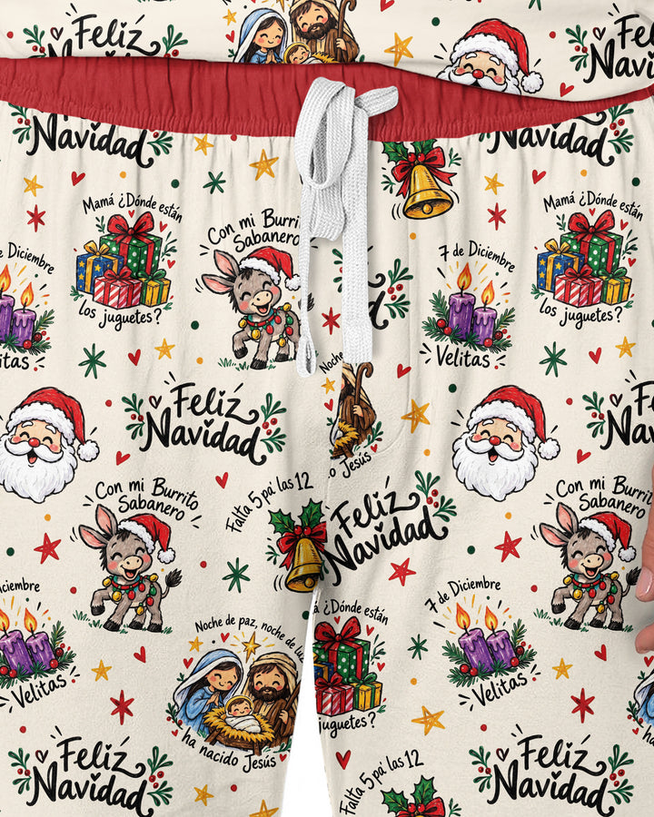 Whimsical Feliz Navidad Christmas Bamboo Men's Pajama Set