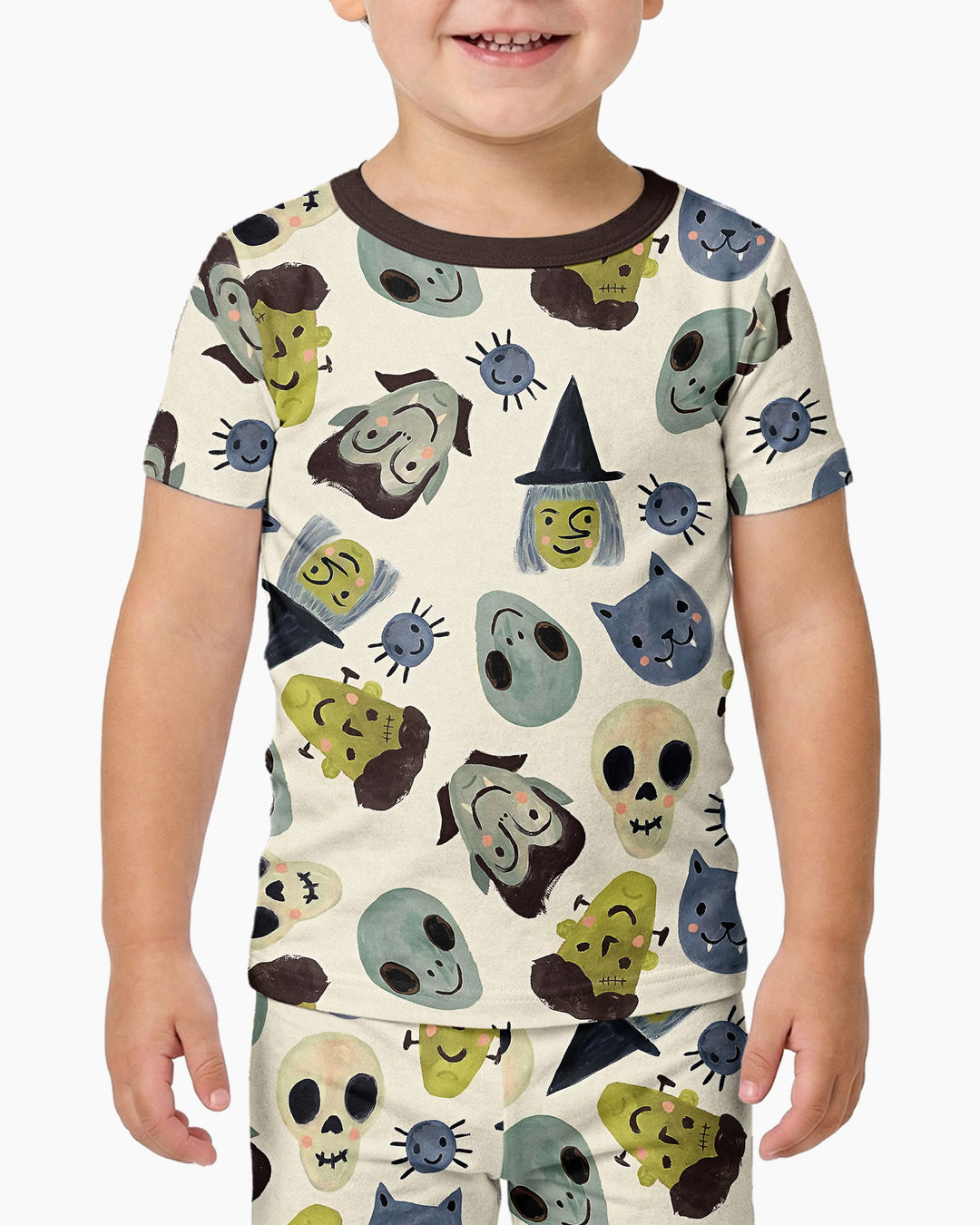 Halloween Gesichts-Bambus-Zweiteiler, Kurzarm-Schlafanzug-Set für Halloween