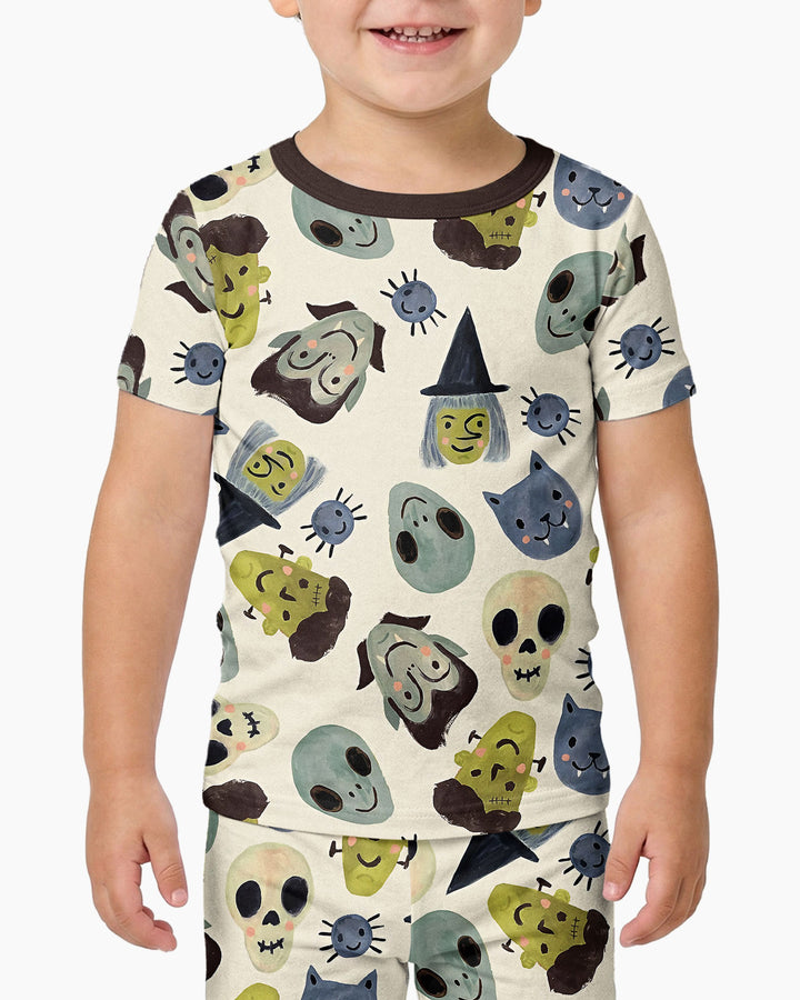 Halloween Gesichts-Bambus-Zweiteiler, Kurzarm-Schlafanzug-Set für Halloween