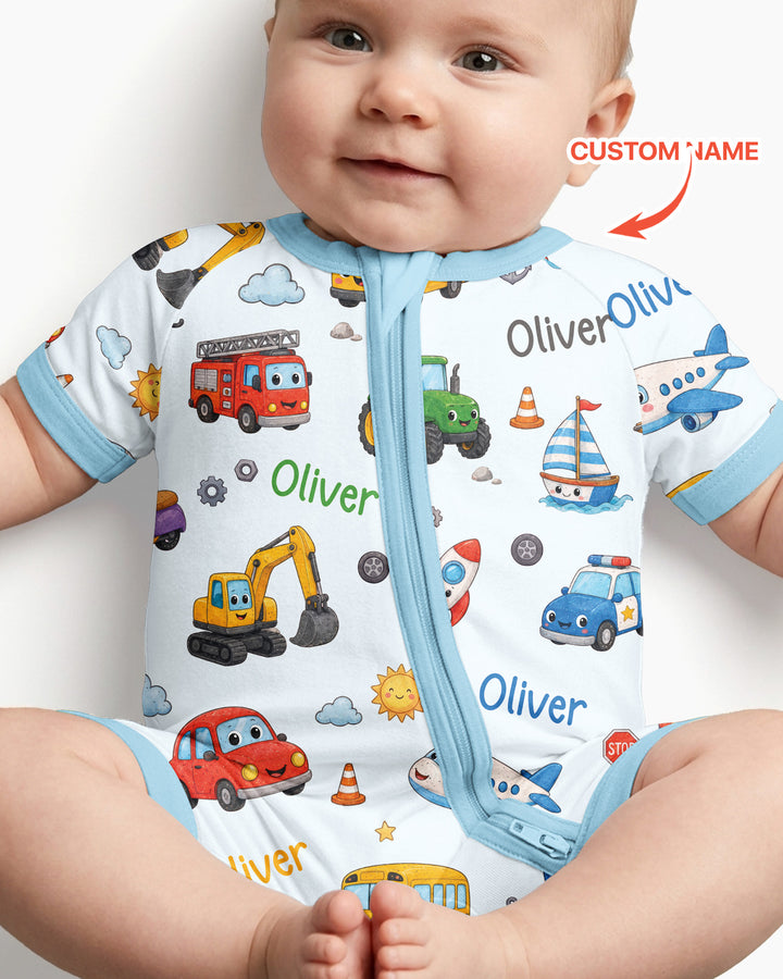 Custom Name Cute Transport Bamboo Shorty Zippy