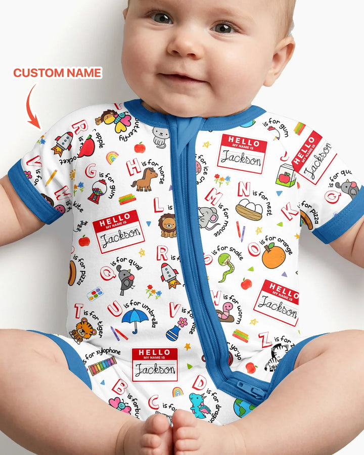 Custom Name Hello School ABCs Bamboo Shorty Zippy