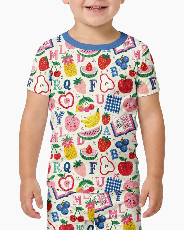Back To School Fruit Alphabet Bamboo Two Piece Short Sleeve Pajama Set