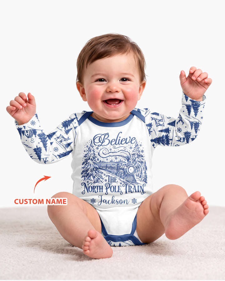 Custom Name North Pole Train Bamboo Bodysuit