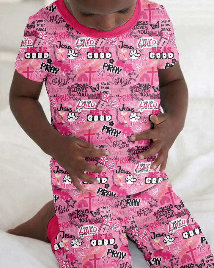 Pink Faith & Grace Bamboo Two Piece Short Sleeve Pajama Set