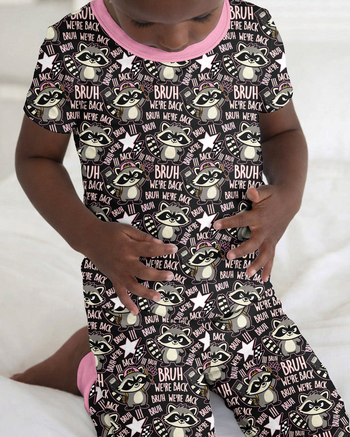 Bruh We're Back Raccoon Bamboo Two Piece Short Sleeve Pajama Set