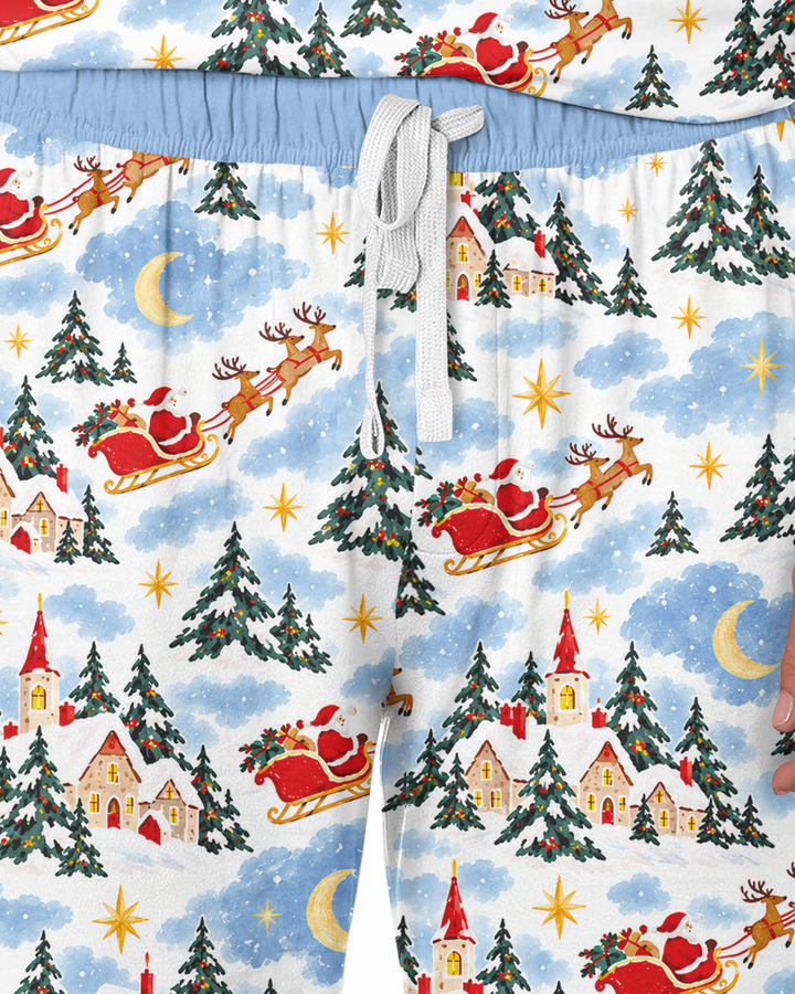 Whimsical Santa's Winter Village Bamboo Men's Pajama Set