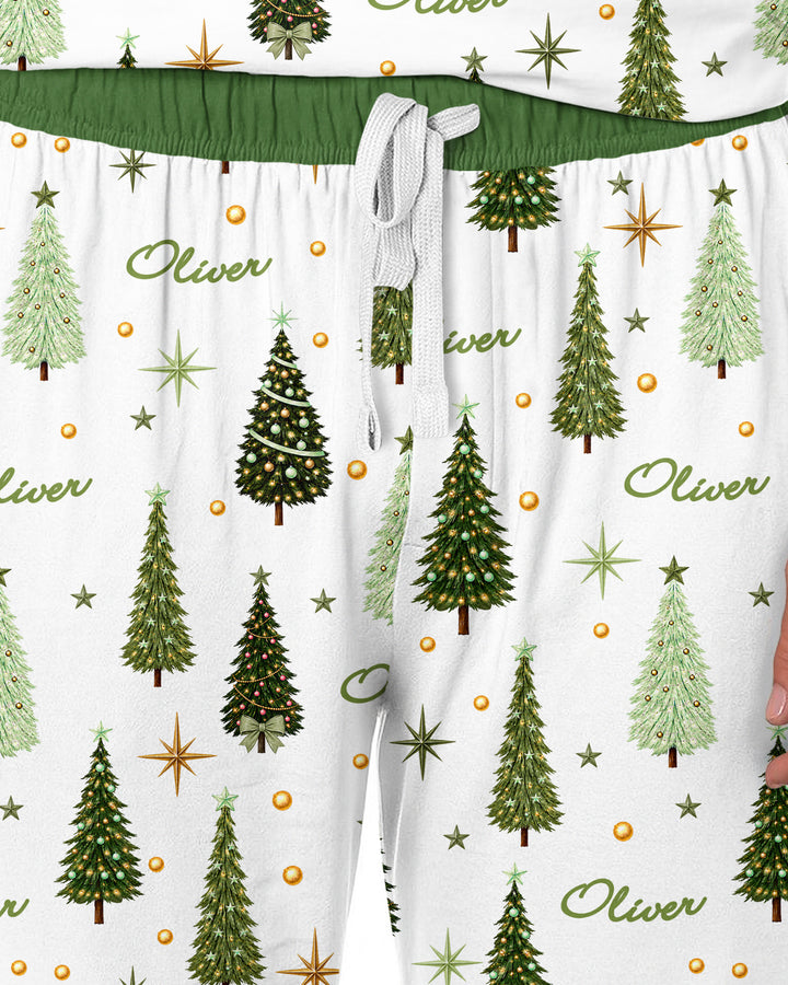 Custom Name Merry Christmas Tree Bamboo Men's Pajama Set