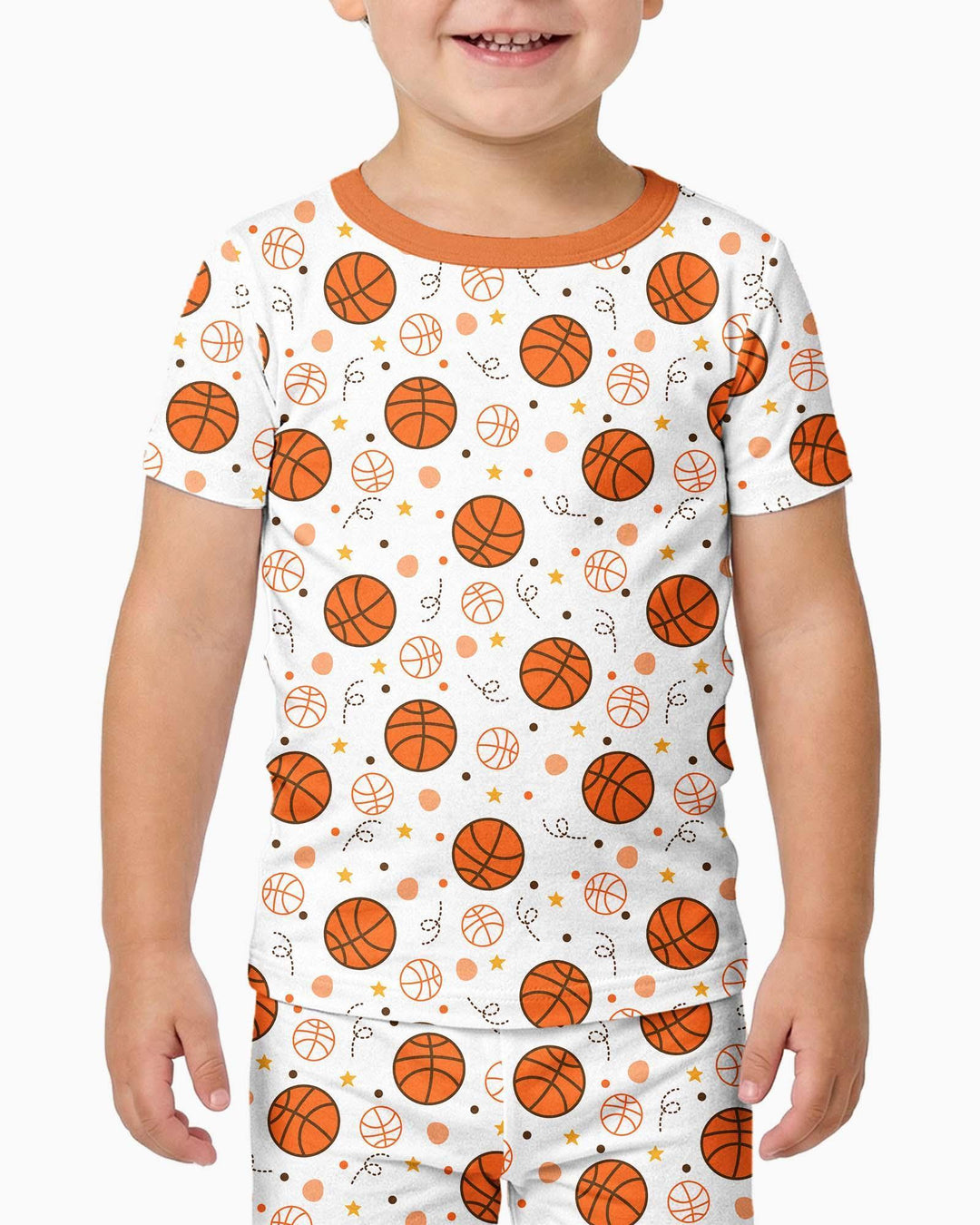 Oranger Basketball Zweiteiliger Kurzarm-Pyjama aus Bambus