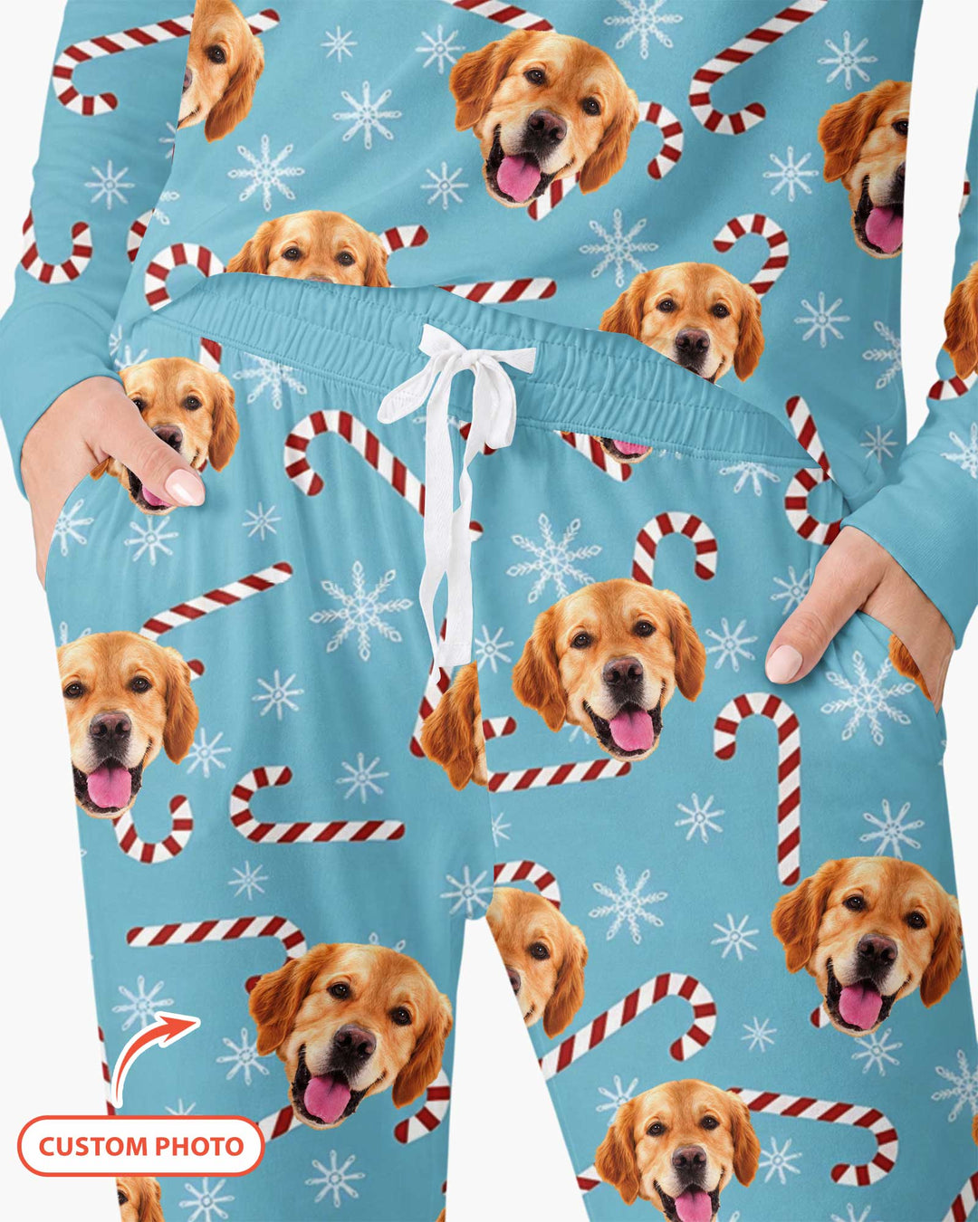 Custom Photo With Christmas Pattern Pajamas Bamboo Women Pajama Set