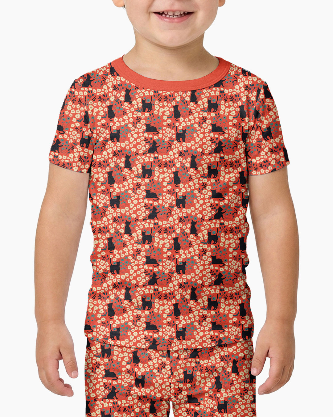 Black Cat Ditsy Bamboo Two Piece Short Sleeve Pajama Set