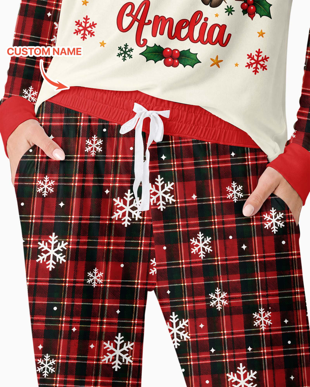 Cute Reindeer in Santa Hat Bamboo Women Pajama Set