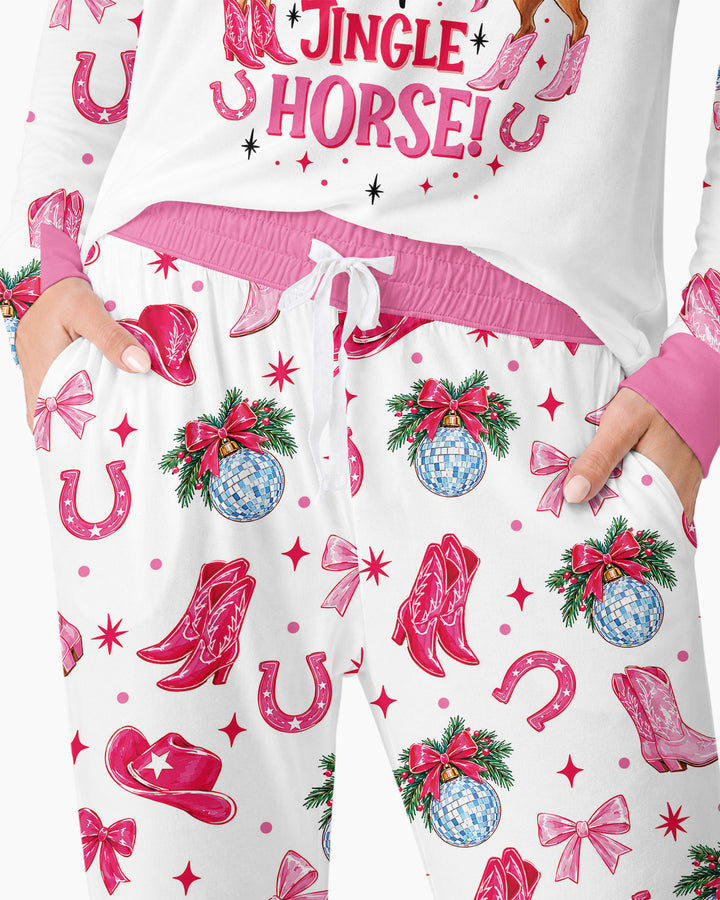 Western Christmas Giddy-up Jingle Horse Bamboo Women Pajama Set