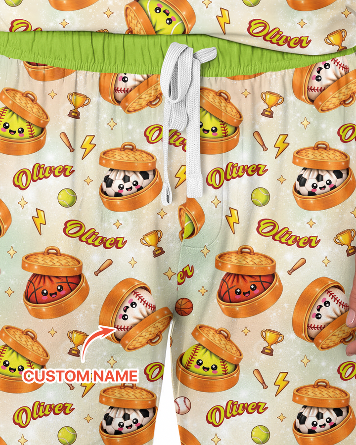 Custom Name Sports Dumpling Bamboo Men's Pajama Set